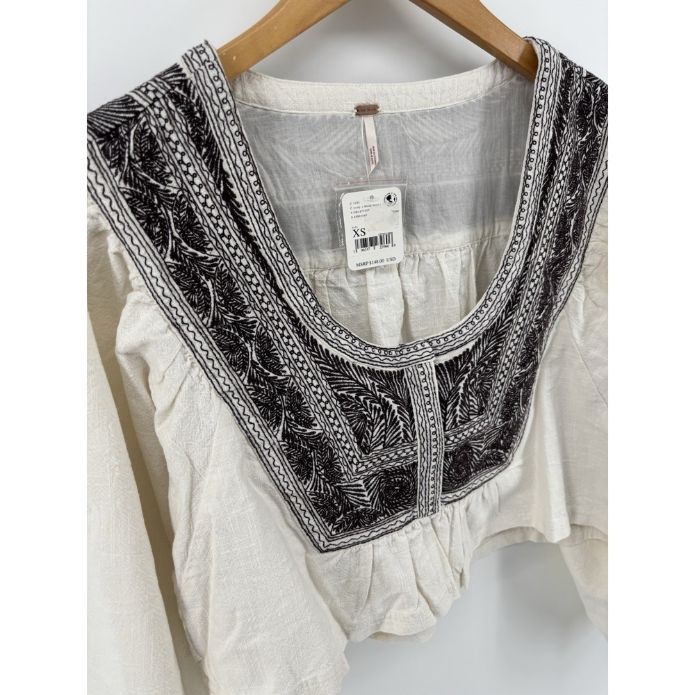NWT Free People Iggie Embroidered Top XS Boho Festival Oversized Crop MSRP $128 - Picture 6 of 14